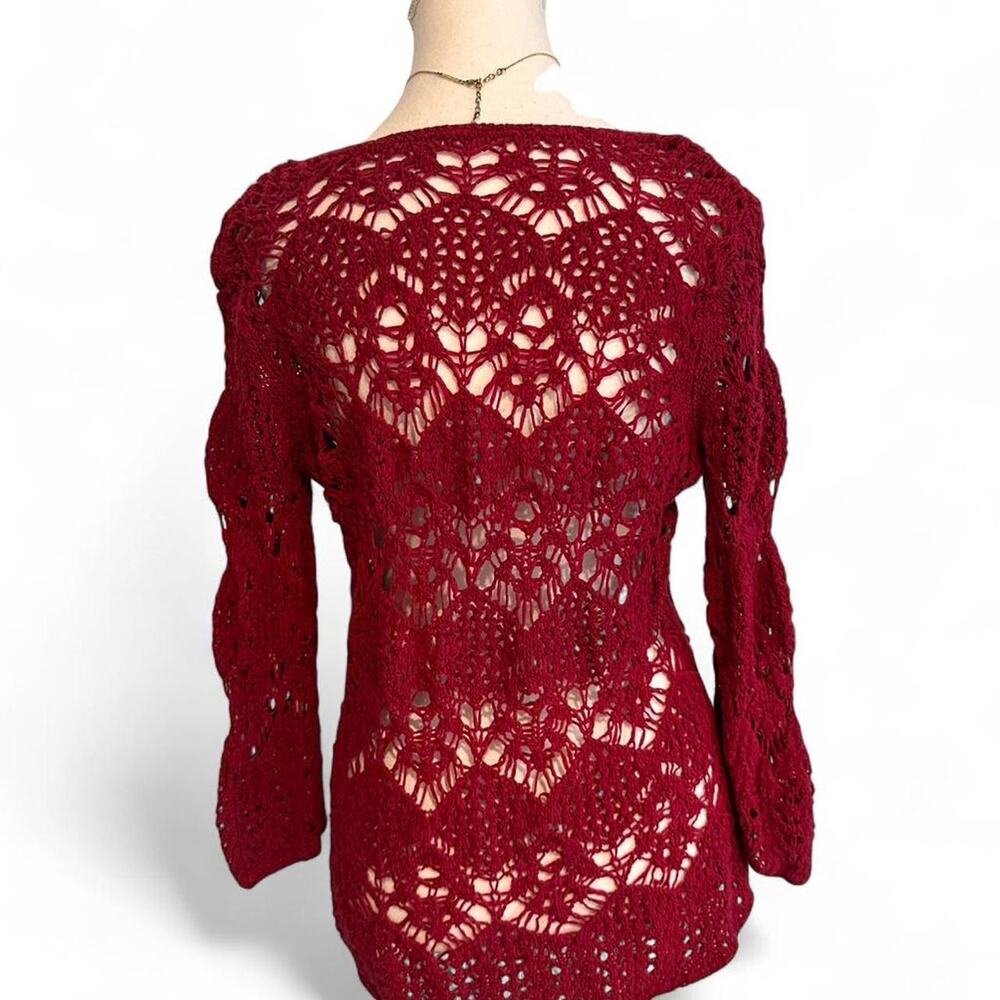 Red Y2K - Boho Crotchet Layering 3/4 Sleeves Top Size Medium Casual - Bella Swan - Picture 2 of 3